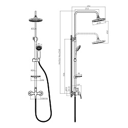 Душевая система с верхним душем Ø19,5 см, регулируемая высота 0,9~1,6 м, латунь/хром