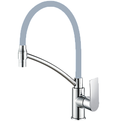 Смеситель для кухни, гибкий излив, латунь, белый/хром HB72505