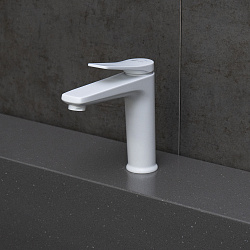 BRONX Смеситель для раковины, монолитный, средний, с дон.клапаном клик-клак, латунь/белый матовый