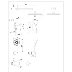 Встраиваемая душевая система с тропическим душем без излива, хром