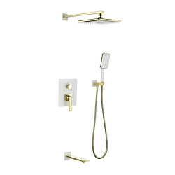 Встраиваемый смеситель с верхним душем 29х19 см, излив 18 см, латунь/белый/золото