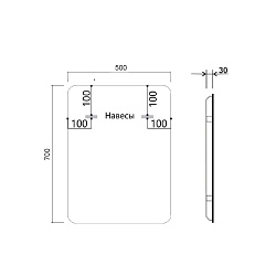 Зеркало LED VLM-3VC500B-2 500х700 c сенсорным выключателем и диммером, антизапотевание, , шт