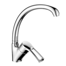 Смеситель для кухни с поворотным изливом, высота излива 24 см, длина 20 см, латунь/хром