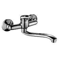 Смеситель для кухни, настенный, с нижним S-образным изливом 22 см, латунь/хром