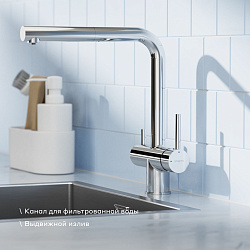 Смеситель для кухни с подключением к фильтру и выдвижным изливом Pragma Esdel, хром, ESD7.C2LC.019