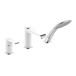 Встраиваемый смеситель на борт ванны, на 3 отверстия, кнопочны переключатель, высота излива 11 см, д