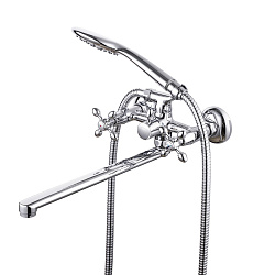 Смеситель универсальный с плоским изливом 30 см, двуручковый, поворотный переключатель, латунь/хром