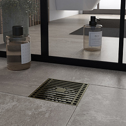 Corpa Nera Grossi/Гросси душевой трап 10х10 с сухим затвором, вертикальный выпуск, бронза