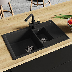 RAMZA 760 Мойка кухонная из кварцгранита цвет: шампань  комплектация: крепеж, сливная арматура с пер