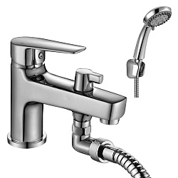 Смеситель на борт ванны с коротким монолитным изливом, 5-ти режимная лейка, высота излива 7 см, длин