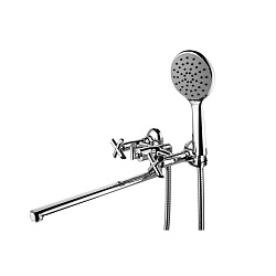 PRACTICA Смеситель для ванны с плоским изливом 30 см, двуручк., повор.перекл., латунь/хром, LM7541C