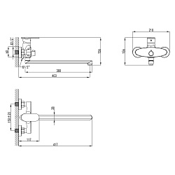 Смеситель универсальный для ванны с поворотным изливом 380 мм, хром