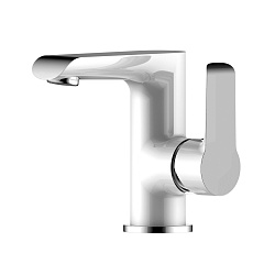 Смеситель для раковины, монолитный, высота излива 11 см, длина 10 см, латунь/хром/белый