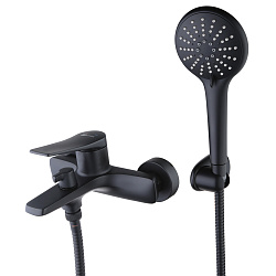 Смеситель для ванны с коротким изливом и с 3-х режимной лейкой Ø110 мм, поворотный переключатель, ла