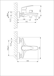 LINARA Смеситель для ванны с коротким изливом, поворотный переключатель, латунь/хром