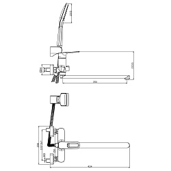 Смеситель универсальный с плоским изливом 35 см, поворотный переключатель, 3-х реж.лейка, RS46-32