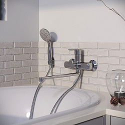 Aringa Рейн смеситель для ванны и душа длинный излив с аксессуарами, хром