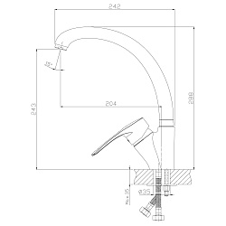 Смеситель для кухни с поворотным изливом, высота излива 24 см, длина 20 см, латунь/хром