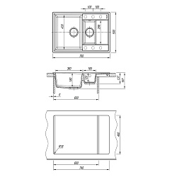 RAMZA 760 Мойка кухонная из кварцгранита цвет: шампань  комплектация: крепеж, сливная арматура с пер