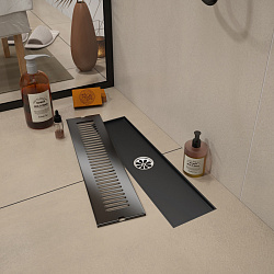 Corpa Nera Grossi/Гросси душевой трап 10х40 с сухим затвором, вертикальный выпуск, черный