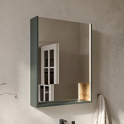 Шкаф зеркальный Gleam 60.1D, зеленый камень/дуб вотан