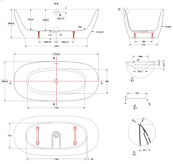 Ванна акриловая Vincea VBT-708-1700, 1700*800*585, цвет белый, щелевой перелив, слив белый, , шт