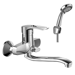 Смеситель универсальный с S-образным изливом 35 см, поворотный переключатель, латунь/хром