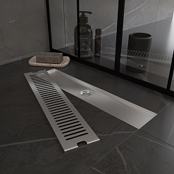 Corpa Nera Grossi/Гросси душевой трап 10х50 с сухим затвором, вертикальный выпуск, нержавеющая сталь