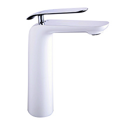 Смеситель для раковины, высокий, монолитный, высота излива 23 см, длина 13 см, латунь/хром/белый