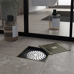 Corpa Nera Grossi/Гросси душевой трап 10х10 с сухим затвором, вертикальный выпуск, бронза