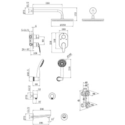 LINARA Встраиваемый смеситель с верхним душем Ø25 см, лейка для душа Ø100 мм, изл 19 см, латунь/хром