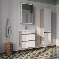 Тумба с умывальником подвесная с ящик., 50 см, белая/под дерево, Zodiac, подходит ум.3505000i28