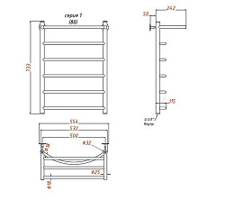 Aringa Бро полотенцесушитель водяной с полкой 80*50, хром
