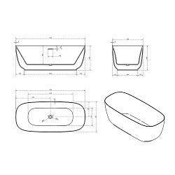 Ванна акриловая Vincea VBT-631, 1700*750*600, цвет белый, слив-перелив в комплекте, белый, , шт