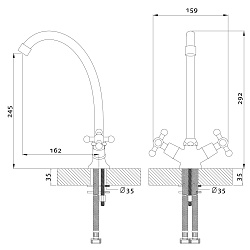 Смеситель для кухни с поворотным изливом, двуручковый, латунь/хром, G02-71