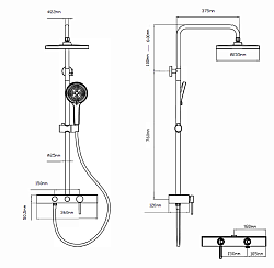Душевая стойка VSFS-402GM, вороненая сталь, , шт