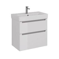 Тумба Lemark BUNO 80 см под 1 раковину, подвесная/напольная, 2 ящика, цвет планки: Серый, цвет корпу