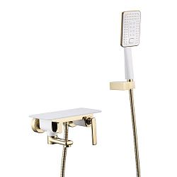 Смеситель для ванны с коротким поворотным  изливом, повортотный переключатель, латунь/белый/золото