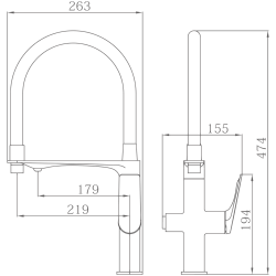 Смеситель для кухни с подключением фильтра, гибкий излив, латунь, черный/хром HB76816