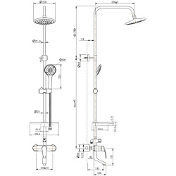 LINARAДушевая система с верхним душем Ø25 см и поворот. изливом 10,8 см, регулир. высота 1,5~1,6м, л