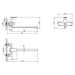 Смеситель универсальный для ванны с поворотным изливом 380 мм, хром