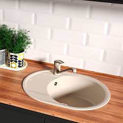 LACHA 620 Мойка кухонная из кварцгранита цвет: жасмин  комплектация: крепеж, сливная арматура с пере