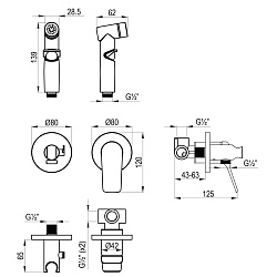 ORTUS Встраиваемый смеситель с гигиеническим душем, латунь/хром, LM11319C