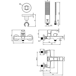 Смеситель для ванны с коротким изливом,  поворотный переключатель, латунь/черный