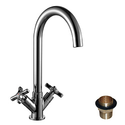 Смеситель для кухни с поворотным изливом, двуручковый, высота излива 23 см, длина 18,5 см, латунь/хр