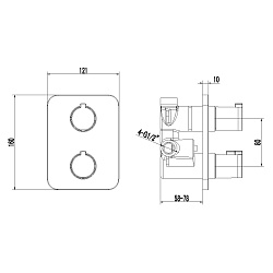 Встраиваемый термостатический смеситель для ванны и душа, на два выхода, без аксессуаров, латунь/хро