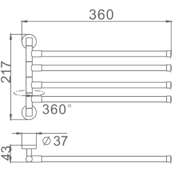 Держатель для полотенец, четверной поворотный 400 мм, хром HB114