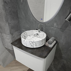 Corpa Nera Bosso/Боссо раковина  накладная D40 с полочкой под смеситель, белый мрамор