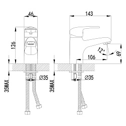 Смеситель для раковины, монолитный, высота излива 7 см, длина 11 см, латунь/хром
