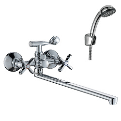 Смеситель универсальный с поворотным изливом 32 см, двуручковый, поворотный переключатель, латунь/хр